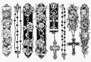 men’s arm sleeve, rosary, the name Peters, 1997, tattoo idea