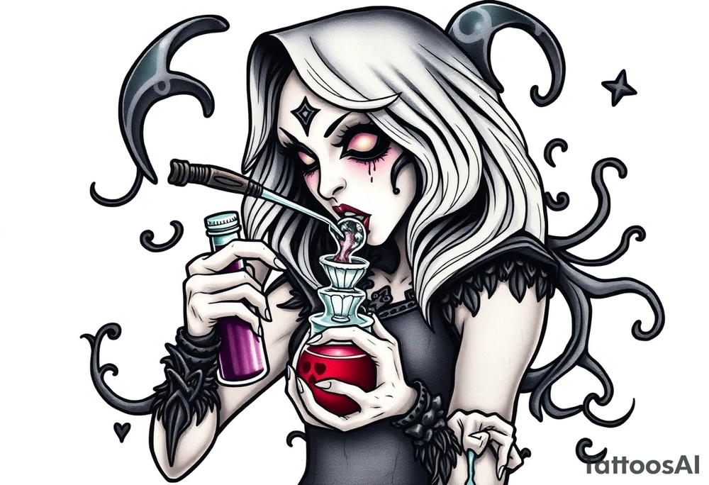 Female grim drinks death potion to get power tattoo idea