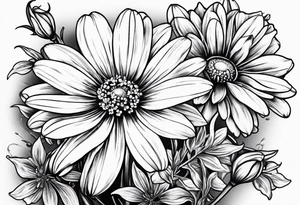 Daisy honeysuckle cosmos snowdrop tattoo idea