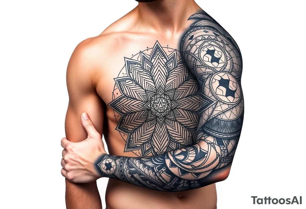 intricate mandala with sacred geometry and cosmic elements tattoo idea
