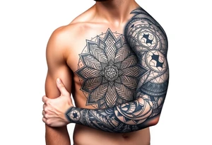 intricate mandala with sacred geometry and cosmic elements tattoo idea