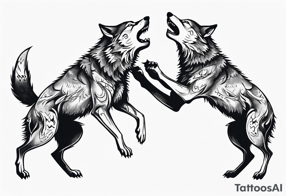 two wolves with their mouths closed and dancing on their hind legs. tattoo idea two wolves with their mouths closed and dancing on their hind legs. tattoo idea