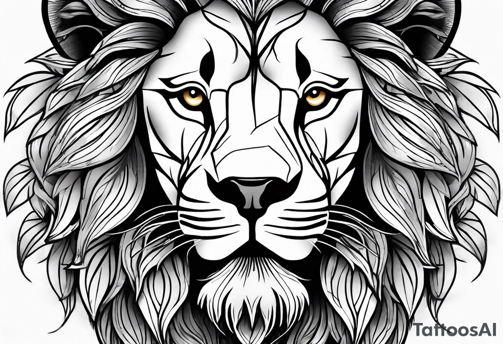 Lion face with leaves tattoo idea