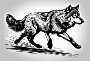 strength, small, running young wolf, elegant, sun, lenghty tattoo idea