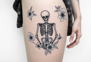 Pretty Nurse skeleton with peonies and honey combs tattoo idea