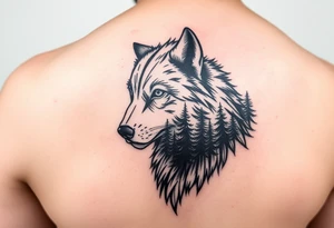 create a side arm powerful majestic tattoo having wolf and pin trees tattoo idea