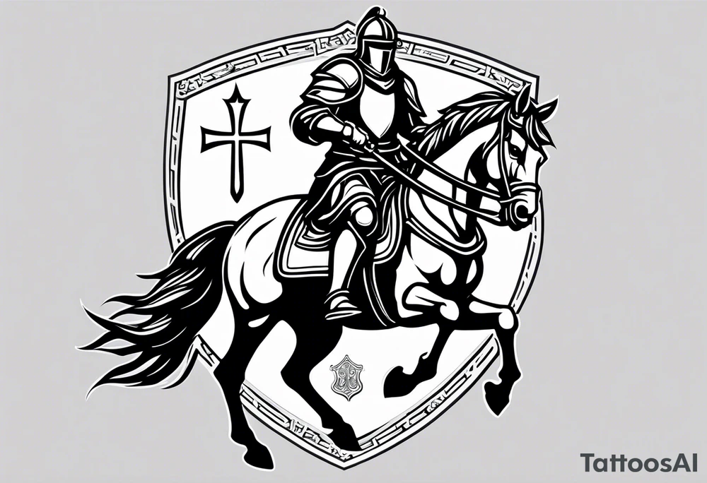 Templer knight on horse with sword an shield tattoo idea