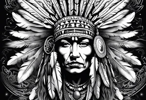 Native American wearing Headress Bones Praying tattoo idea