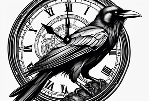 raven perched on clock tattoo idea