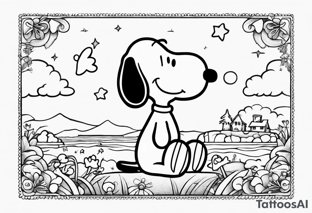 A postage stamp of snoopy and Woodstock tattoo idea