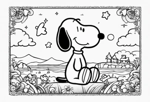 A postage stamp of snoopy and Woodstock tattoo idea