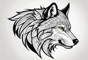 a head of savage wolf with a sword in its mouth facing left tattoo idea