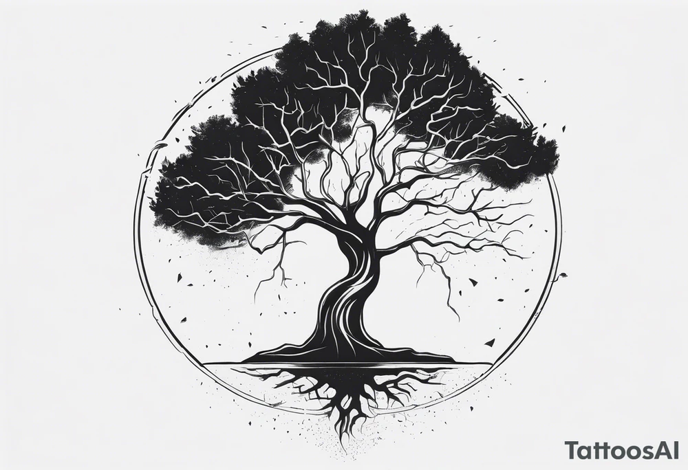 tree where the canopy resembles a brain, struck by lightning tattoo idea