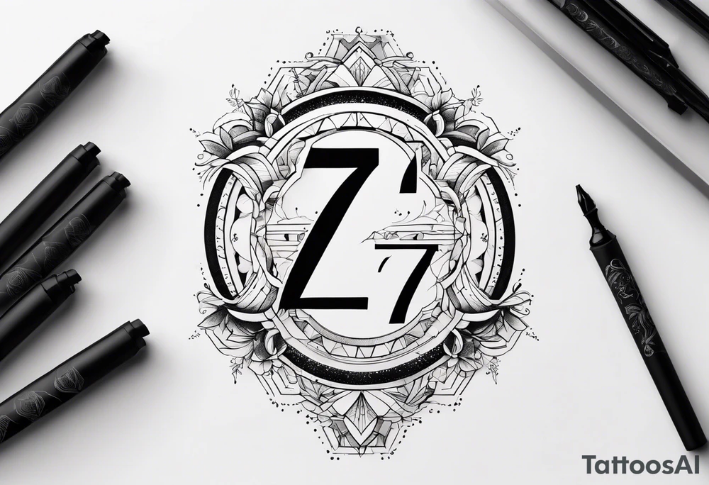 a tattoo in the shape of the number 7 which include the month December and the year 2024 in it tattoo idea