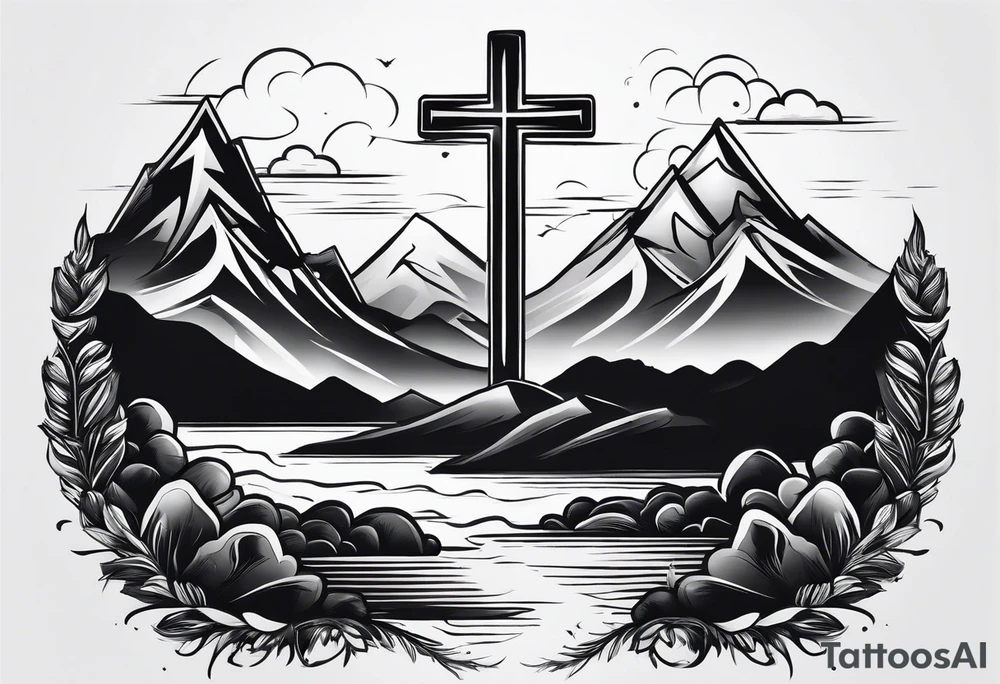 Small Cross on top if a one mountain tattoo idea