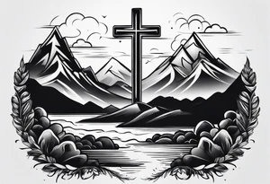 Small Cross on top if a one mountain tattoo idea