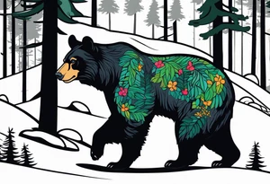 Pine forest black bear puma tattoo idea