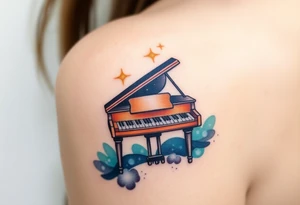 dreamy piano under the stars tattoo idea
