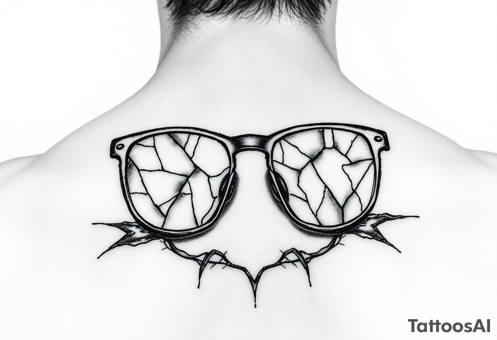 cracked glasses memory of poor eyesight reminder to take care of eyesight, men's tattoo tattoo idea