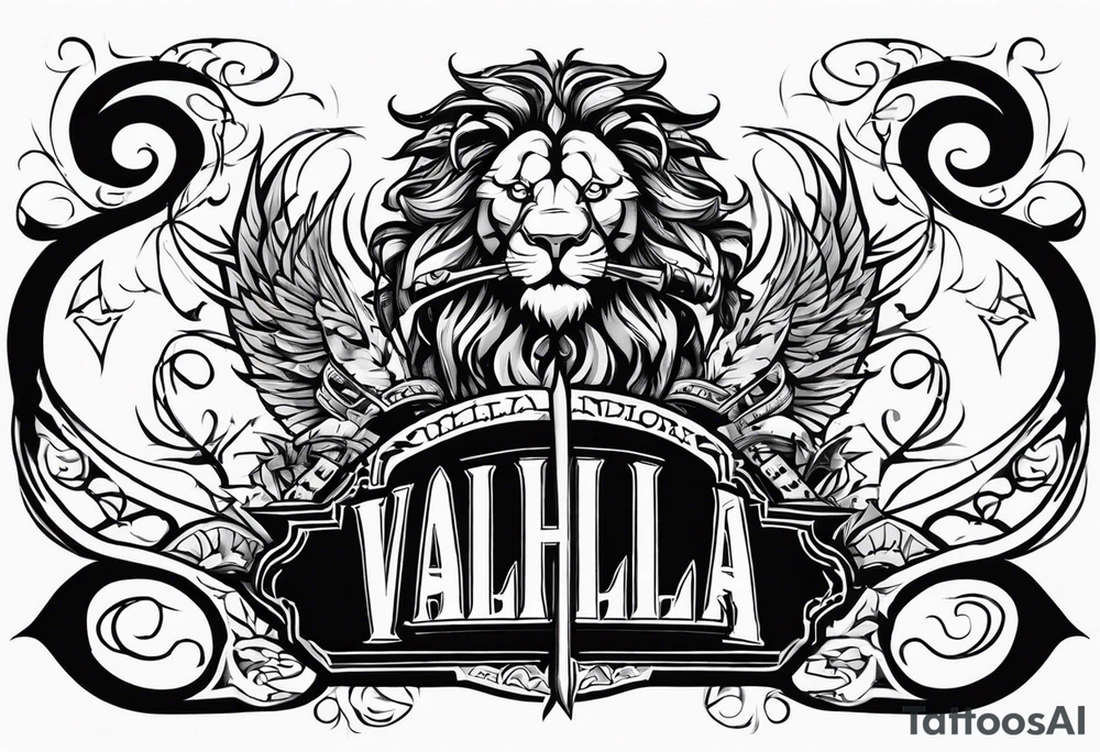 Valhalla lion sword stairs tattoo idea