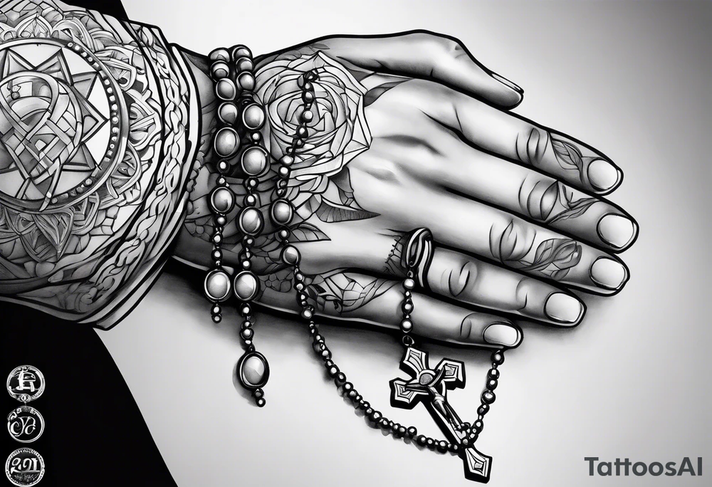Praying hands with a rosary catholic style tattoo idea