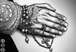Praying hands with a rosary catholic style tattoo idea