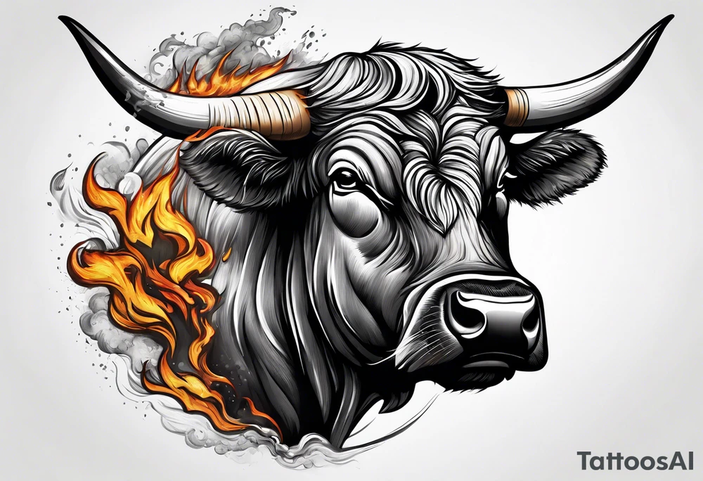 A powerful bull and steam coming out of his notrils. Make it angry tattoo idea