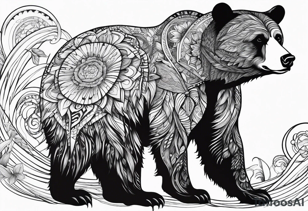 Bear gazing into the distance side profile tattoo idea