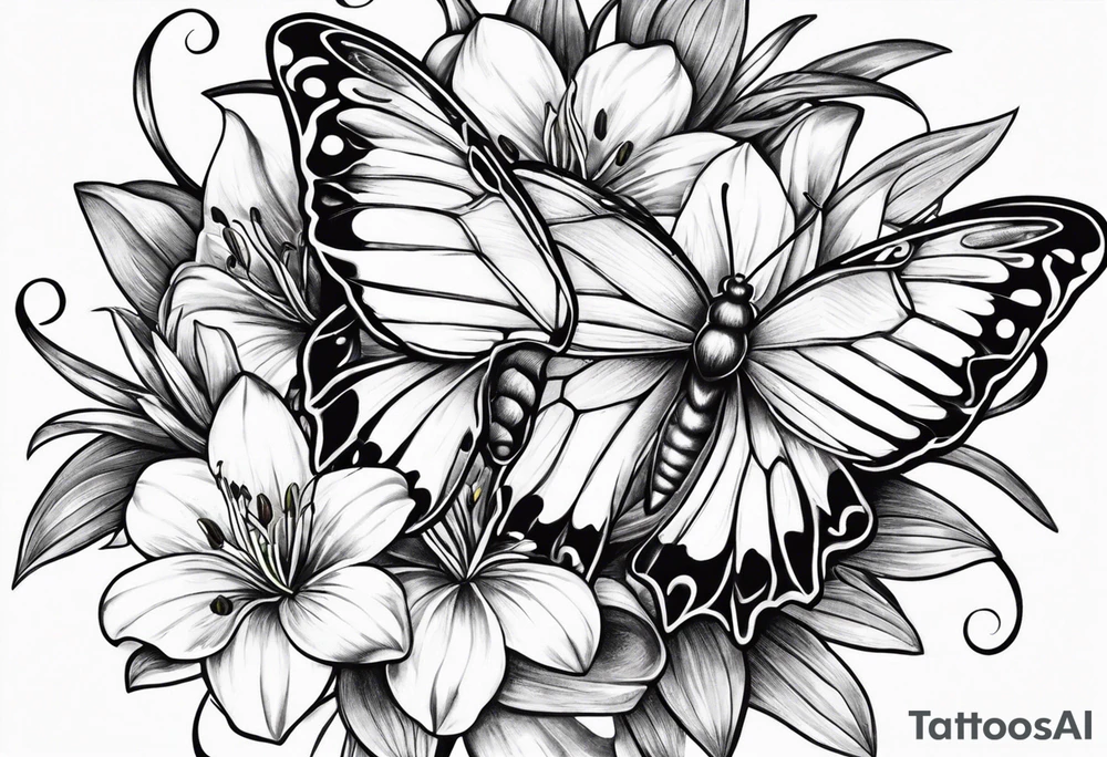 Moon stars moth lily tattoo idea