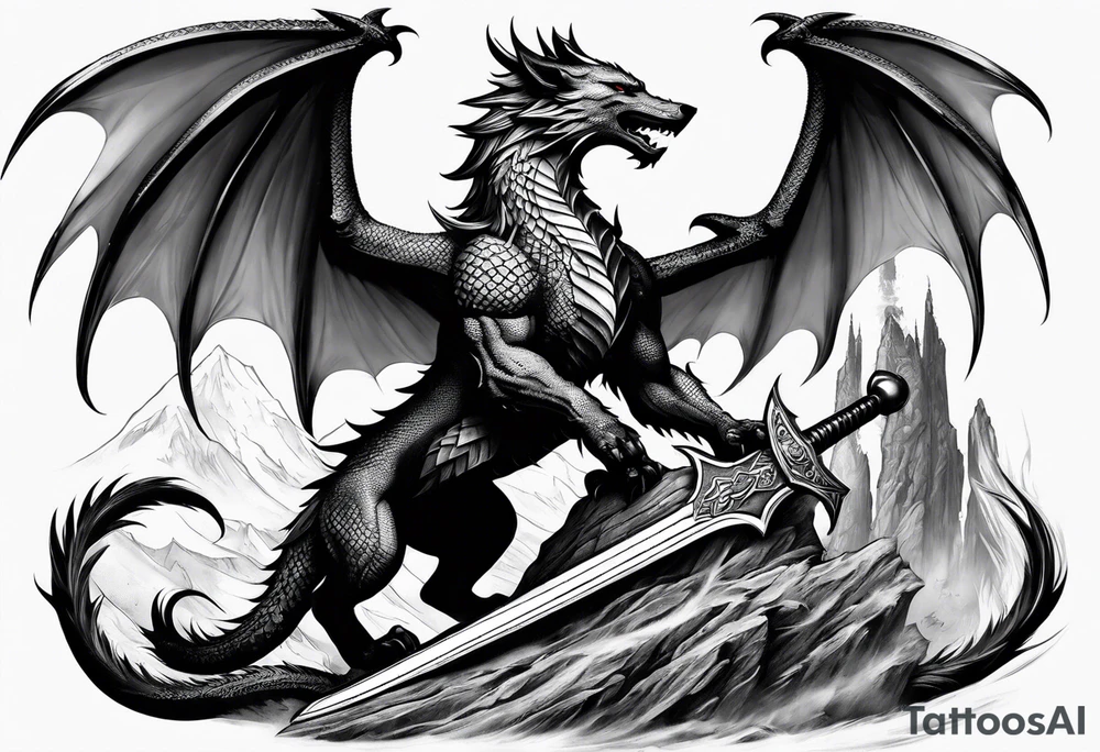 Valhalla sword dragon wolf tattoo idea