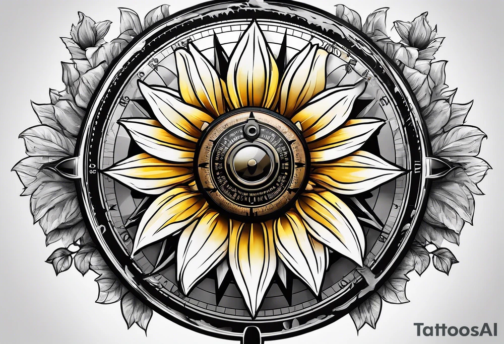 Sunflower next to a compass tattoo idea