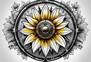 Sunflower next to a compass tattoo idea