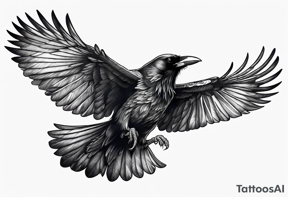 A flying raven on the chest tattoo idea