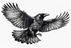 A flying raven on the chest tattoo idea
