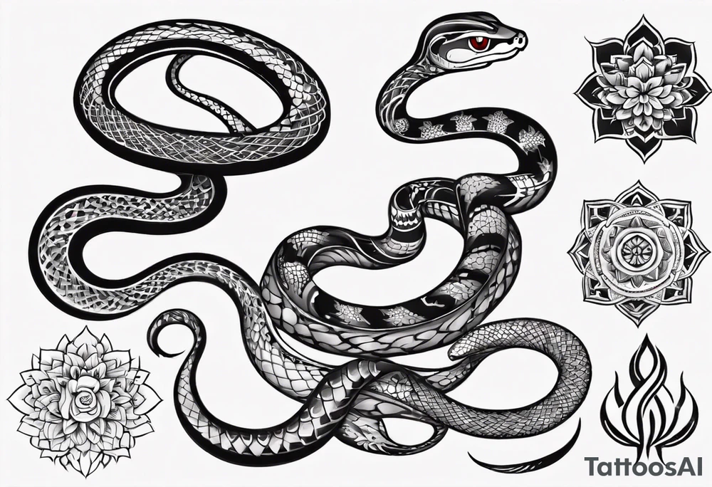 simple Snake with mandala pattern as skin tattoo idea