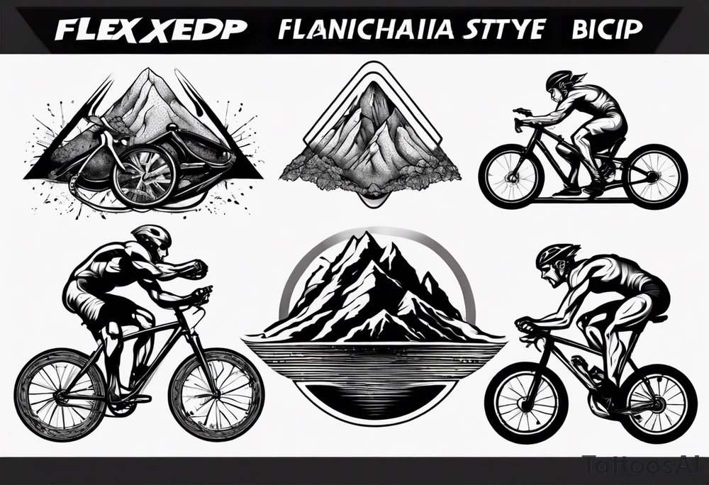 flexed bicep with road bicycle and a mountain tattoo idea flexed bicep with road bicycle and a mountain tattoo idea