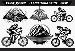 flexed bicep with road bicycle and a mountain tattoo idea
