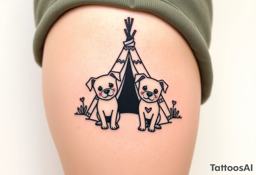 two dogs in front of a teepee tattoo idea