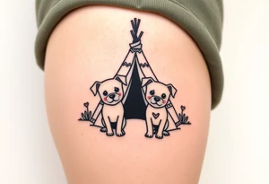two dogs in front of a teepee tattoo idea