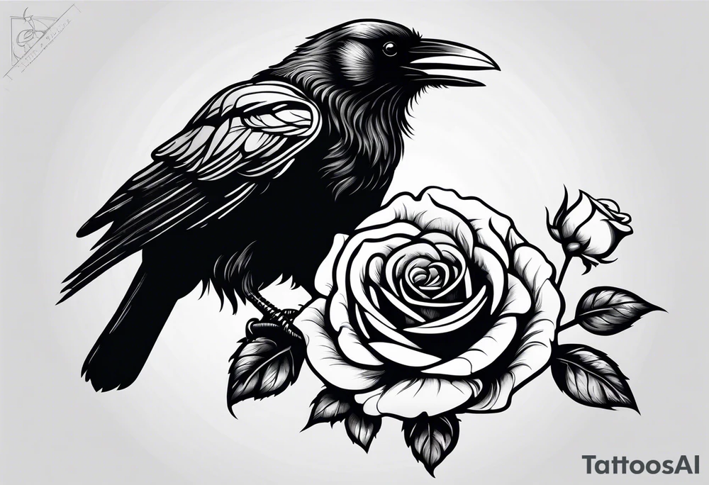 Raven holding  rose   by stem tattoo idea