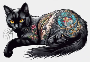 Black cat laying inside arm tattoo idea