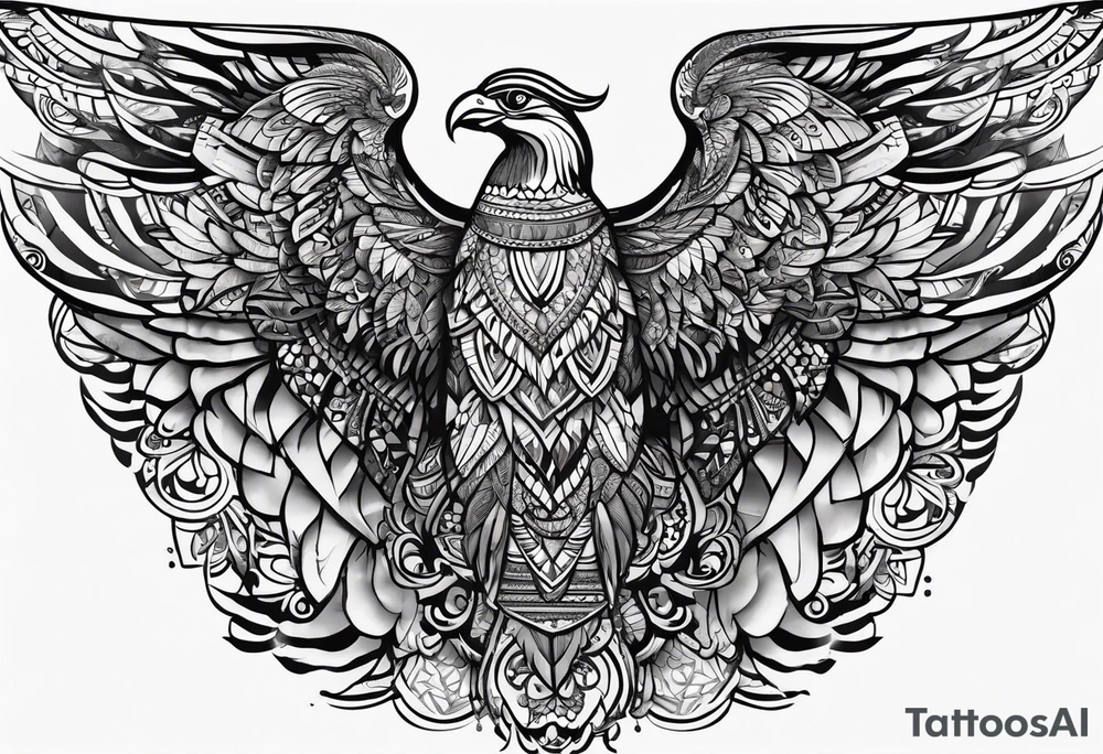 one wing with filigree and african tribal patterns woven through for a sleeve tattoo idea