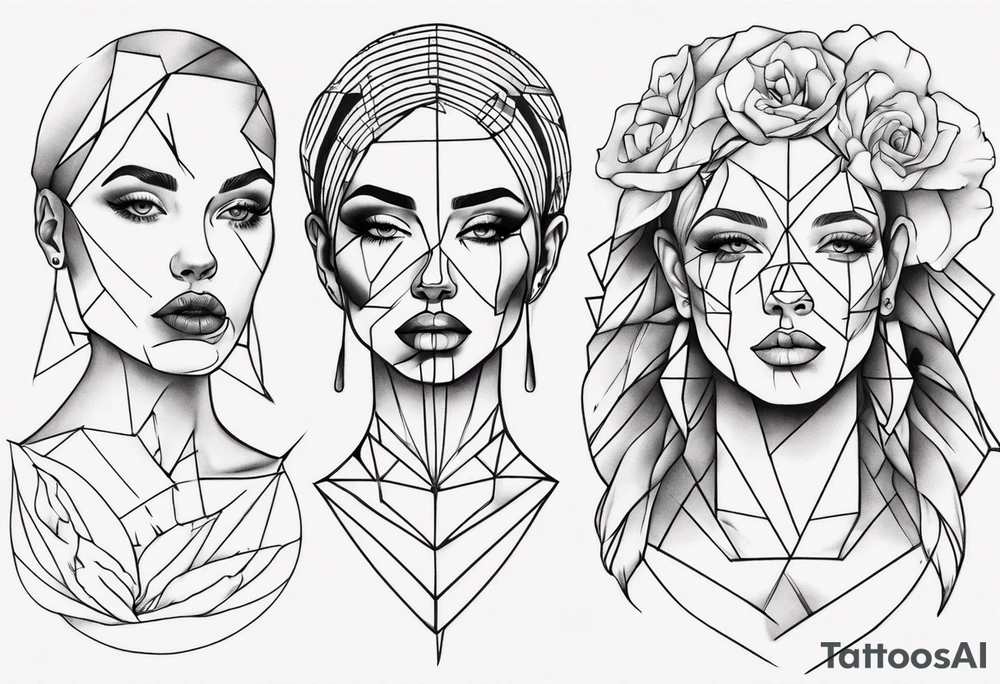Woman portrait outlined tattoo idea