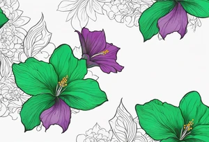 An outline of a green rio dipladenia flower and a green/purple watercolor splash in the background tattoo idea