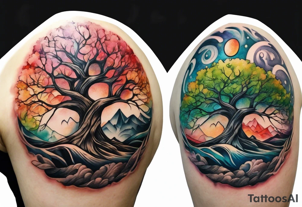 Tree with round symbol at the nottom tattoo idea