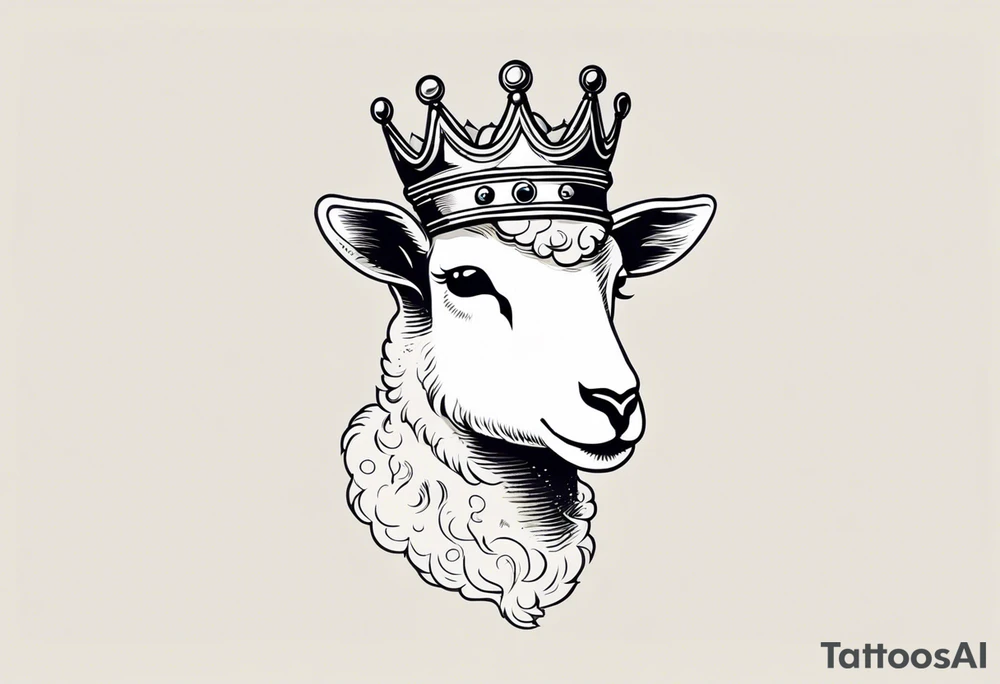 old school vintage traditional style design of lamb with crown on head tattoo idea