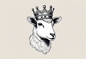 old school vintage traditional style design of lamb with crown on head tattoo idea