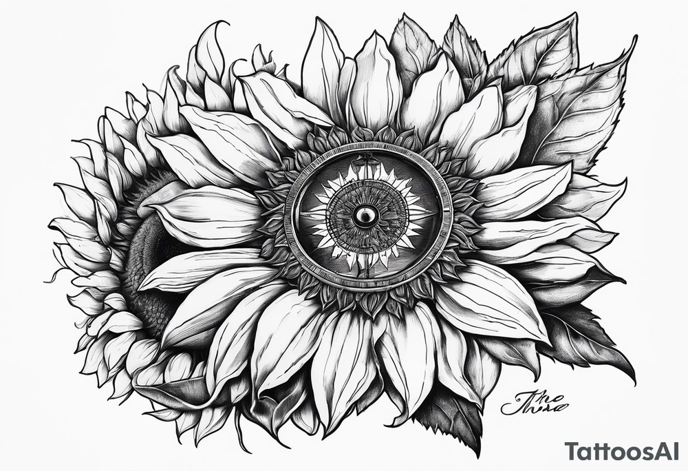 Sunflower and
 compass, with the words "To Thine Own Self Be True" tattoo idea
