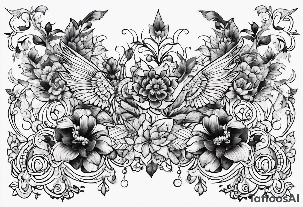 small long ornate floral sternum tattoo tattoo idea
