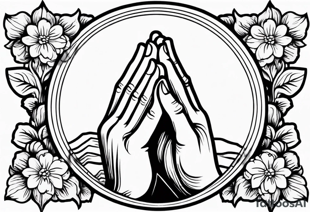 praying hands

old school vintage simple traditional design with vintage flowers surrounding
bold color simple tattoo idea